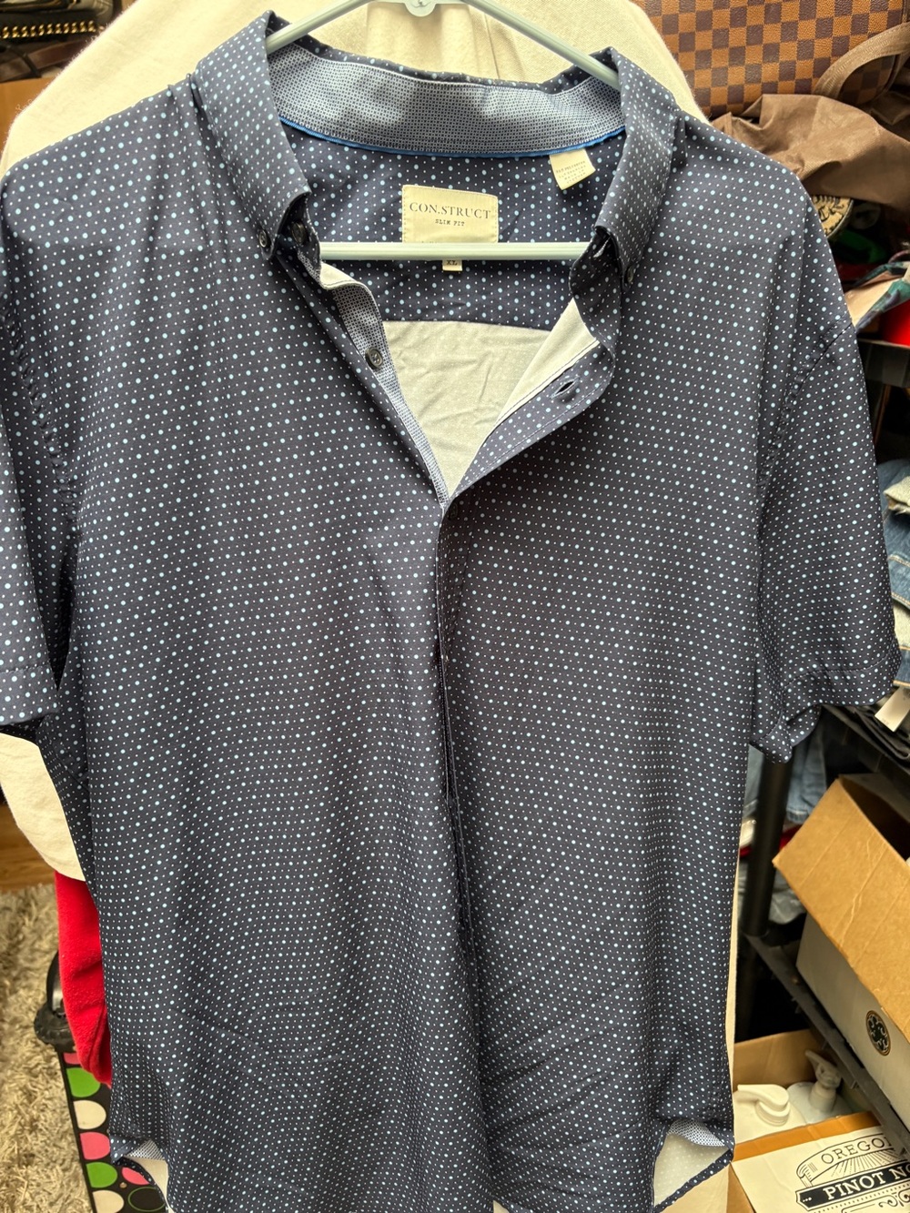 Construct  fit  Navy Dot Short Sleeve Polo Shirt